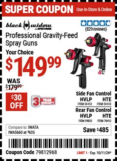 Harbor Freight Coupon BLACK WIDOW BY SPECTRUM PROFESSIONAL GRAVITY-FEED SPRAY GUNS Lot No. 56152/56153/59825/70412 Expired: 10/11/26 - $149.99