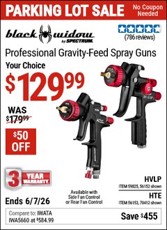 Harbor Freight Coupon BLACK WIDOW BY SPECTRUM PROFESSIONAL GRAVITY-FEED SPRAY GUN WITH FAN CONTROL Lot No. 56152/56153/59825/70412 Valid Thru: 6/7/26 - $129.99