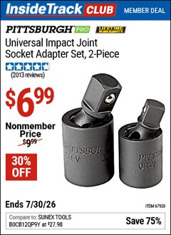 Harbor Freight ITC Coupon PITTSBURGH PRO UNIVERSAL IMPACT JOINT SET, 2-PIECE Lot No. 67920 Dates Valid: 12/31/69 - 7/30/26 - $6.99