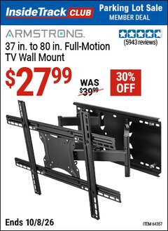 Harbor Freight ITC Coupon ARMSTRONG 37 IN. TO 80 IN. FULL-MOTION TV WALL MOUNT Lot No. 64357 Expired: 10/8/26 - $27.99