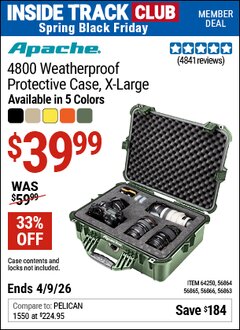 Harbor Freight ITC Coupon APACHE 4800 WEATHERPROOF PROTECTIVE CASE, X-LARGE Lot No. 56863/56864/56865/56866/64250 Expired: 4/9/26 - $39.99