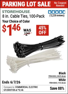 Harbor Freight Coupon STOREHOUSE 8 IN. CABLE TIES, 100-PACK Lot No. 34635/60263/1142/60265 Valid Thru: 6/7/26 - $1.46