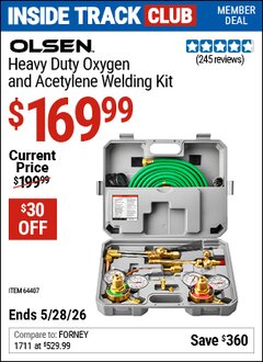 Harbor Freight Coupon OLSEN HEAVY DUTY OXYGEN AND ACETYLENE WELDING KIT Lot No. 64407 Valid: 12/31/69 - 5/28/26 - $169.99
