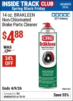 Harbor Freight ITC Coupon CRC 14 OZ. BRAKLEEN NON-CHLORINATED BRAKE PARTS CLEANER Lot No. 57267 Expired: 4/9/26 - $4.88