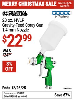 Harbor Freight Coupon CENTRAL PNEUMATIC 20 OZ. HVLP GRAVITY-FEED SPRAY GUN Lot No. 56982 Valid Thru: 12/26/25 - $22.99