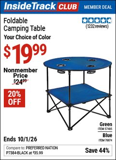 Harbor Freight Coupon FOLDABLE CAMPING TABLE Lot No. 57485 Valid: 12/31/69 - 10/1/26 - $19.99