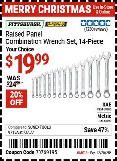 Harbor Freight Coupon PITTSBURGH RAISED PANEL COMBINATION WRENCH SET, 14 PIECE Lot No. 68805/68807 Expired: 12/28/25 - $19.99