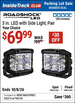 Harbor Freight ITC Coupon ROADSHOCK 3 IN. LED LIGHT, PAIR Lot No. 57538/57539 Expired: 10/8/26 - $69.99