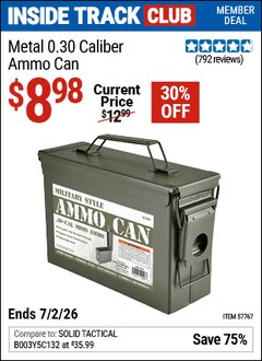 Harbor Freight Coupon METAL 0.30 CALIBER AMMO CAN Lot No. 57767 Valid: 12/31/69 - 7/2/26 - $8.98