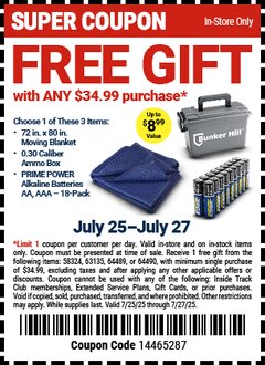 Harbor Freight FREE Coupon BUNKER HILL SECURITY 0.30 CALIBER AMMO BOX Lot No. 63135 Expired: 7/27/25 - FWP