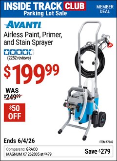 Harbor Freight ITC Coupon AVANTI AIRLESS PAINT, PRIMER, AND STAIN SPRAYER Lot No. 57042 Expired: 6/4/26 - $199.99