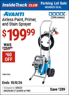 Harbor Freight ITC Coupon AVANTI AIRLESS PAINT, PRIMER, AND STAIN SPRAYER Lot No. 57042 Expired: 10/8/26 - $199.99