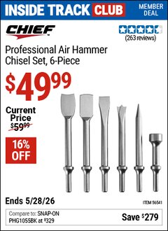 Harbor Freight ITC Coupon CHIEF PROFESSIONAL AIR HAMMER CHISEL SET, 6-PIECE Lot No. 56541 Expired: 5/28/26 - $49.99