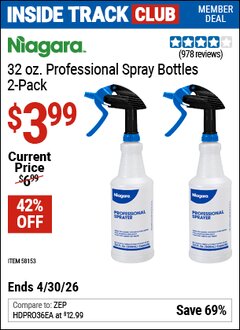 Harbor Freight ITC Coupon NIAGARA 32 OZ. PROFESSIONAL SPRAY BOTTLES, 2-PACK Lot No. 58153 Valid Thru: 4/30/26 - $3.99