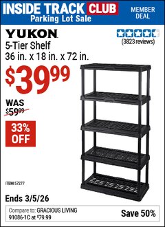 Harbor Freight ITC Coupon YUKON 5-TIER SHELF, 36 IN. X 18 IN. X 72 IN. Lot No. 57277 Valid Thru: 3/5/26 - $39.99