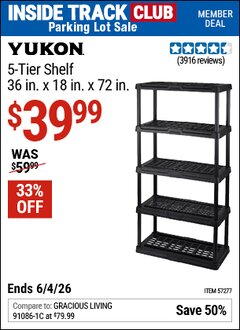 Harbor Freight ITC Coupon YUKON 5-TIER SHELF, 36 IN. X 18 IN. X 72 IN. Lot No. 57277 Expired: 6/4/26 - $39.99