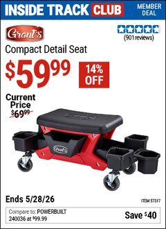 Harbor Freight ITC Coupon GRANT'S COMPACT DETAIL SEAT Lot No. 57317 Valid Thru: 5/28/26 - $59.99