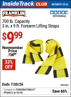 Harbor Freight ITC Coupon HAUL-MASTER FOREARM LIFTING STRAPS Lot No. 56627 Dates Valid: 12/31/69 - 7/30/26 - $9.99