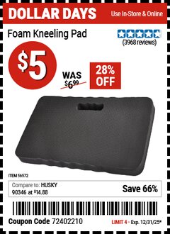 Harbor Freight Coupon FOAM KNEELING PAD Lot No. 1867 Expired: 12/31/25 - $5