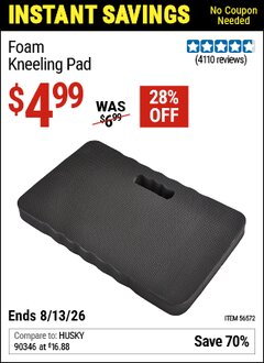 Harbor Freight Coupon FOAM KNEELING PAD Lot No. 1867 Valid Thru: 6/13/26 - $4.99