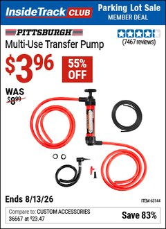 Harbor Freight ITC Coupon PITTSBURGH MULTI-USE TRANSFER PUMP Lot No. 61364/63591/63144 Expired: 8/13/26 - $3.96