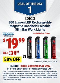 Harbor Freight Coupon ICON 800 LUMEN LED RECHARGEABLE MAGNETIC HANDHELD FOLDABLE SLIM BAR WORK LIGHT Lot No. 59103/71068/71073/71074 Expired: 9/25/26 - $19.99