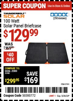 Harbor Freight Coupon 100W SOLAR PANEL BRIEFCASE Lot No. 57991 Expired: 5/26/24 - $129.99