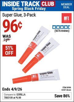 Harbor Freight ITC Coupon HFT SUPER GLUE, 3-PACK Lot No. 42367/30986 Expired: 4/9/26 - $0.96