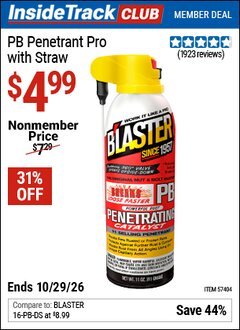 Harbor Freight ITC Coupon B'LASTER PB PENETRANT PRO WITH STRAW Lot No. 57404/56826 Dates Valid: 12/31/69 - 10/29/26 - $4.99