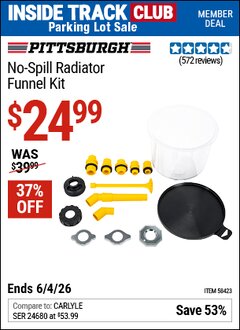 Harbor Freight ITC Coupon PITTSBURGH NO-SPILL RADIATOR FUNNEL KIT Lot No. 58423 Expired: 6/4/26 - $24.99