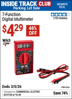 Harbor Freight ITC Coupon 7-FUNCTION DIGITAL MULTIMETER Lot No. 59434 Expired: 3/5/26 - $4.29