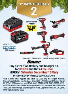 Harbor Freight FREE Coupon BAUER 20V BRUSHLESS CORDLESS 1/2 IN. 3-SPEED IMPACT WRENCH - TOOL ONLY Lot No. 58637 Expired: 12/13/25 - FWP