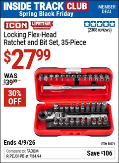Harbor Freight ITC Coupon ICON LOCKING FLEX-HEAD RATCHET AND BIT SET, 35-PIECE Lot No. 58074 Expired: 4/9/26 - $27.99