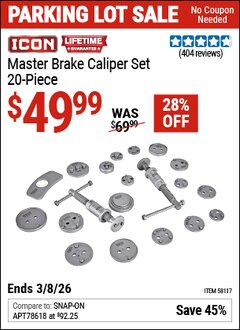 Harbor Freight Coupon ICON MASTER BRAKE CALIPER SET, 20-PIECE Lot No. 58117 Expired: 3/8/26 - $49.99