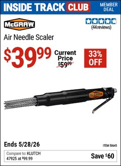 Harbor Freight ITC Coupon MCGRAW AIR NEEDLE SCALER Lot No. 58645 Valid Thru: 5/28/26 - $39.99