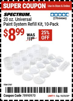 Harbor Freight Coupon SPECTRUM 20 OZ. UNIVERSAL PAINT SYSTEM REFILL KIT Lot No. 57507 EXPIRES: 10/25/26 - $8.99