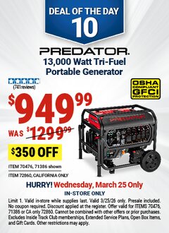 Harbor Freight Coupon PREDATOR 13,000 WATT TRI-FUEL PORTABLE GENERATOR WITH REMOTE START AND CO SECURE TECHNOLOGY Lot No. 71386/70476/72860 Expired: 3/25/26 - $949.99