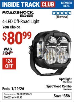 Harbor Freight ITC Coupon ROADSHOCK EDGE 4-LED OFF-ROAD LIGHT Lot No. 59235/59236 Dates Valid: 12/31/69 - 1/29/26 - $80.99