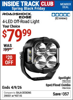 Harbor Freight ITC Coupon ROADSHOCK EDGE 4-LED OFF-ROAD LIGHT Lot No. 59235/59236 Expired: 4/9/26 - $79.99