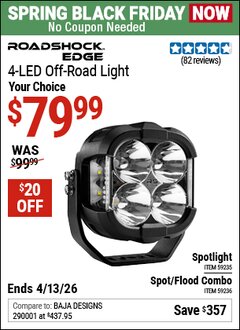 Harbor Freight Coupon ROADSHOCK EDGE 4-LED OFF-ROAD LIGHT Lot No. 59235/59236 Expired: 4/12/26 - $79.99