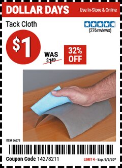 Harbor Freight Coupon GERSON TACK CLOTH Lot No. 66578 EXPIRES: 9/9/26 - $1