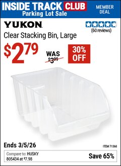 Harbor Freight ITC Coupon YUKON CLEAR STACKING BIN, LARGE Lot No. 71368 Expired: 3/5/26 - $2.79