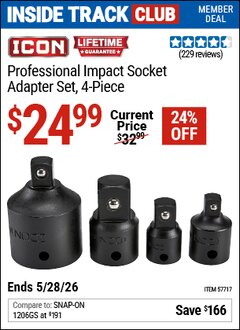 Harbor Freight ITC Coupon ICON PROFESSIONAL IMPACT SOCKET ADAPTER SET, 4-PIECE Lot No. 57717 Valid Thru: 5/28/26 - $24.99