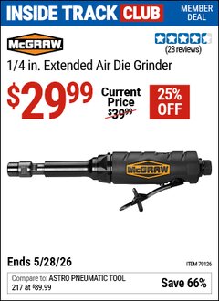 Harbor Freight ITC Coupon MCGRAW 1/4 IN. EXTENDED AIR DIE GRINDER Lot No. 70126 Expired: 5/28/26 - $29.99