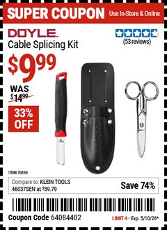 Harbor Freight Coupon DOYLE CABLE SPLICING KIT Lot No. 70490 Expired: 5/10/26 - $9.99