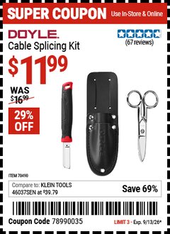 Harbor Freight Coupon DOYLE CABLE SPLICING KIT Lot No. 70490 Valid Thru: 9/13/26 - $11.99