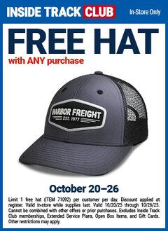 Harbor Freight FREE Coupon HARBOR FREIGHT LOW-PROFILE TRUCKER HAT Lot No. 71092 Expired: 10/26/25 - FWP