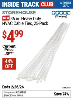 Harbor Freight ITC Coupon STOREHOUSE 36 IN. HEAVY DUTY HVAC CABLE TIES, 25-PACK Lot No. 71157 Valid Thru: 2/26/26 - $4.99