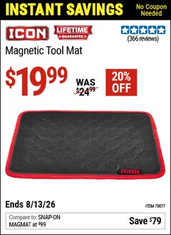 Harbor Freight Coupon ICON MAGNETIC TOOL MAT Lot No. 70077 Expired: 6/13/26 - $19.99