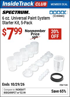 Harbor Freight ITC Coupon SPECTRUM 6 OZ. UNIVERSAL PAINT SYSTEM STARTER KIT Lot No. 71205 Dates Valid: 12/31/69 - 10/29/26 - $7.99